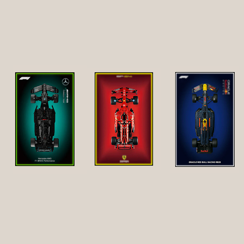 Wall Mount F1 Car LED Display Frame Bundle For LEGO TECHNIC